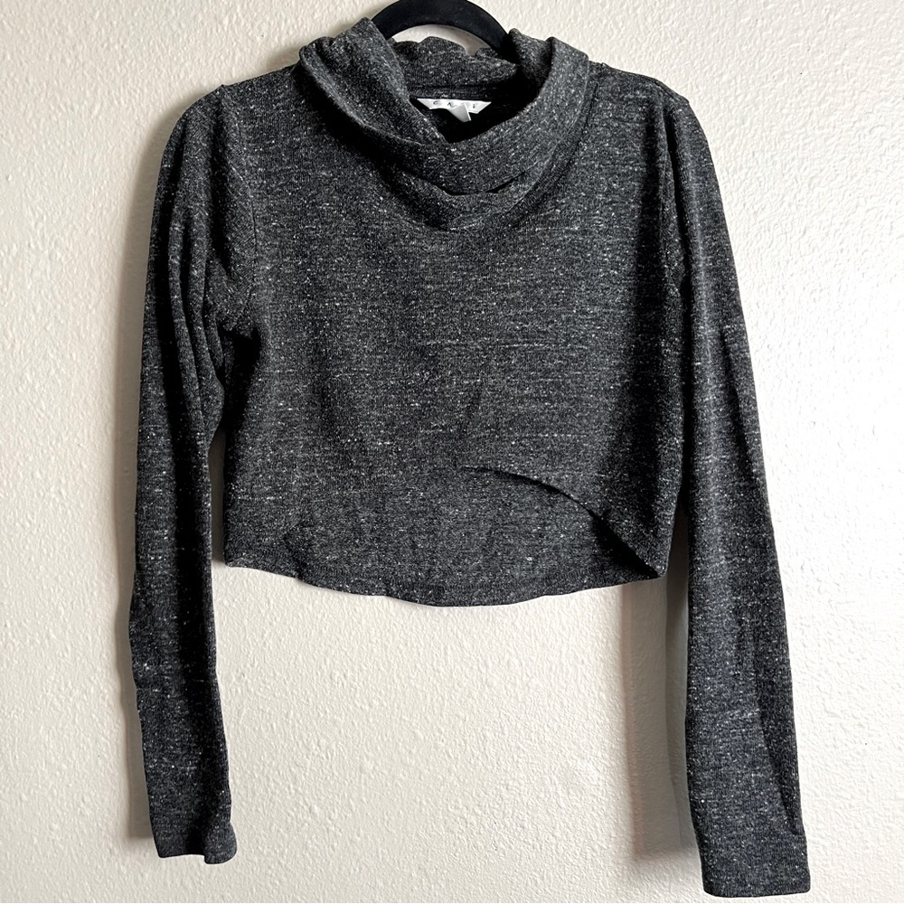 Cabi #945 Glee Charcoal Cropped Cowl Thumb Hole Cropped Long Sleeve